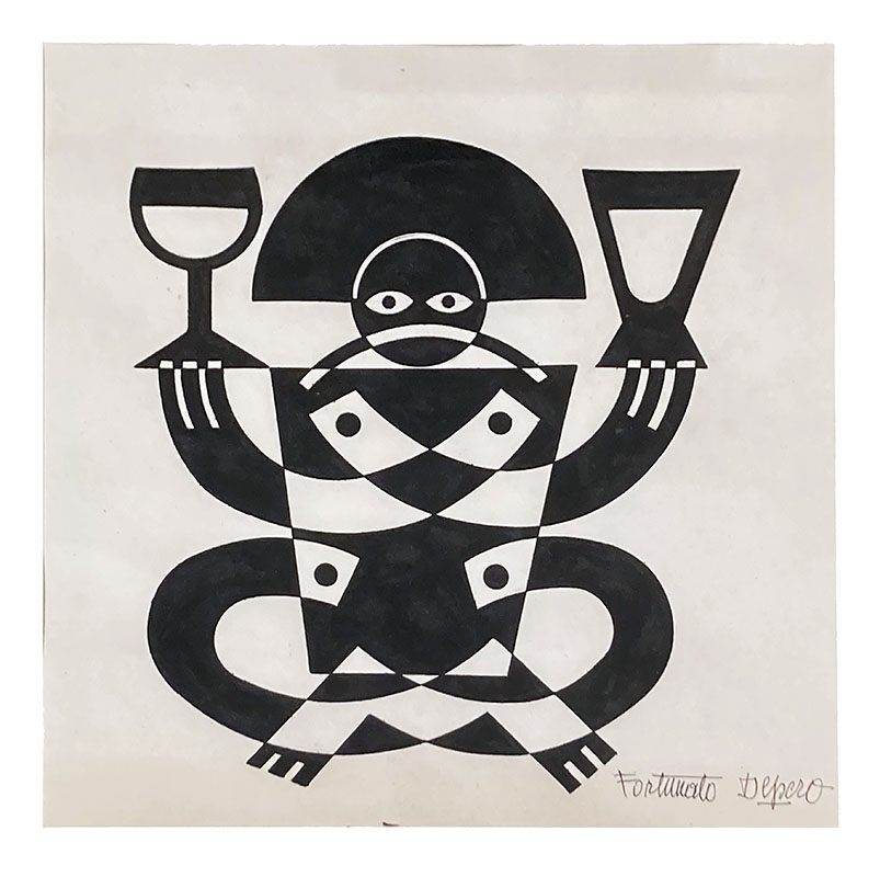 Fortunato depero: Quadro Design Azteco con bicchieri 1935 del XX Secolo. Pezzo di storia autentico - Robertaebasta® Art Gallery opere d’arte esclusive.